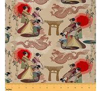 Japonais Ukiyo thème Tissus au Metre, Design traditionnel japonais Geisha Girl Style Tissu 184x150cm chaise, Exotique Dragon bambou Tissu décoratif