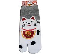 Japonmania - Chaussettes japonaises Tabi - Du 35 au 39 - Maneki Neko - Gris, Taille unique