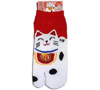 Japonmania - Chaussettes japonaises Tabi - Du 35 au 39 - Maneki Neko - Rouge, Taille unique