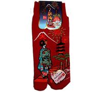 Japonmania - Chaussettes japonaises Tabi - Du 35 au 39 - Motifs de Maiko au Daimonji - Rouge, Taille unique