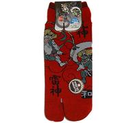 Japonmania - Chaussettes japonaises Tabi - Du 39 au 43 - Dieux Fûjin et Raijin. - Rouge, Taille unique