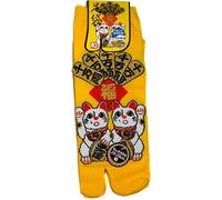 Japonmania - Chaussettes japonaises tabi - Du 39 au 43 - Motifs de Maneki Neko. - Jaune, Taille unique