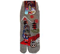 Japonmania - Chaussettes Tabi - Du 39 au 43 - Motifs de Maiko au Daimonji - Gris, Taille unique