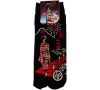 Japonmania - Chaussettes Tabi - Du 39 au 43 - Motifs de Maiko au Daimonji - Noir, Taille unique