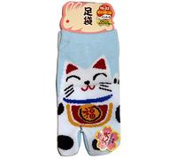 Japonmania - Chaussettes tabi enfants - Pointure 26 à 35 - Maneki Neko - Bleu ciel, Taille unique