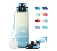 JAPORIA Bouteille d'eau 1L, Gourde avec Filtre sans BPA, Bouteille d'eau de Motivation avec Marqueur de Temps, Étanche et Réutilisable, Bouteille Réutilisable pour l'école, Sport, Bureau, Yoga