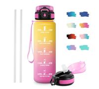 JAPORIA Bouteille d'eau 1L, Gourde avec Paille sans BPA, Bouteille d'eau de Motivation avec Marqueur de Temps, Étanche et Réutilisable, Bouteille Réutilisable pour l'école, Sport, Bureau, Camping