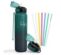 JAPORIA Bouteille d'eau en Acier Inoxydable 1L, Gourde avec Paille, Bouteille d'eau Étanche, sans BPA, pour Camping, Adulte, Extérieur, l'École, Yoga