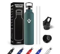 JAPORIA Bouteille d'eau en Acier Inoxydable 1L, Gourde Inox avec en Paille, sans BPA, Anti Fuite et Réutilisable, pour Camping, Voyage, Bureau