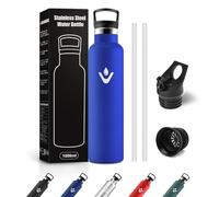 JAPORIA Bouteille d'eau en Acier Inoxydable 1L, Gourde Inox avec en Paille, sans BPA, Anti Fuite et Réutilisable, pour Camping, Voyage, Bureau