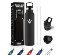 JAPORIA Bouteille d'eau en Acier Inoxydable 1L, Gourde Inox avec en Paille, sans BPA, Anti Fuite et Réutilisable, pour Camping, Voyage, Bureau