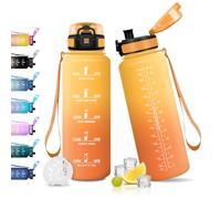 JAPORIA Gourde 1.5L, Gourde avec Marqueur de Temps, Bouteille avec Filtre, Bouteille D'eau Motivation, sans BPA, Anti Fuite, pour Gym, Voyage, Camping, Outdoor