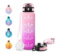 JAPORIA Gourde 1L, Bouteille avec Filtre sans BPA, Étanche et avec Marqueur de Temps, Gourde Motivation Sport Réutilisable pour Adulte, Idéale pour l'école, le Bureau, le Yoga, le Sport et le Camping