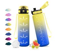 JAPORIA Gourde 1L, Gourde avec Filtre, Bouteille Motivation, Bouteille avec Marqueur de Temps, sans BPA, Anti Fuite, Réutilisable, pour École, Bureau, Outdoor