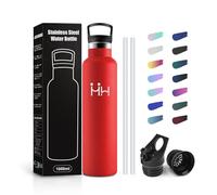 JAPORIA Gourde Inox 1L, Bouteille Isotherme Acier Inoxydable, Bouteille Isotherme Double Paroi, Gourde avec Paille, sans BPA, pour Adulte, l'école, Cyclisme, Randonnée, Jogging