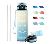 JAPORIA Gourde Motivation 1L, Gourde avec Paille sans BPA, Étanche et Réutilisable, Bouteille d'eau de Motivation avec Marqueur de Temps, Bouteille Réutilisable pour l'école, Sport, Bureau, Camping