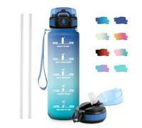 JAPORIA Gourde Motivation 1L, Gourde avec Paille sans BPA, Étanche et Réutilisable, Bouteille d'eau de Motivation avec Marqueur de Temps, Bouteille Réutilisable pour l'école, Sport, Bureau, Camping