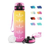 JAPORIA Gourde Sport 1L, Gourde avec Filtre, sans BPA, Étanche et Réutilisable, Bouteille d'eau de Motivation avec Marqueur de Temps, Bouteille Réutilisable pour l'école, Sport, Bureau, Yoga, Camping