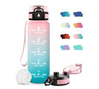 JAPORIA Gourde Sport 1L, Gourde avec Filtre, sans BPA, Étanche et Réutilisable, Bouteille d'eau de Motivation avec Marqueur de Temps, Bouteille Réutilisable pour l'école, Sport, Bureau, Yoga, Camping