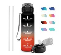 JAPORIA Gourde Sport 1L, Gourde avec Paille, sans BPA, Étanche et Réutilisable, Bouteille d'eau de Motivation avec Marqueur de Temps, Bouteille Réutilisable pour l'école, Sport, Bureau, Yoga, Camping