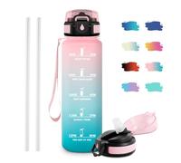 JAPORIA Gourde Sport 1L, Gourde avec Paille, sans BPA, Étanche et Réutilisable, Bouteille d'eau de Motivation avec Marqueur de Temps, Bouteille Réutilisable pour l'école, Sport, Bureau, Yoga, Camping