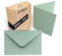 Japun - Lot de 50 cartes pliantes vierges avec enveloppes, cartes pliées à concevoir, étiqueter ou imprimer - DIN A6 / C6 - vert