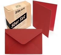 Japun - Lot de 50 cartes pliantes vierges avec enveloppes, cartes pliées à concevoir, étiqueter ou imprimer - DIN A6 / C6 - rouge