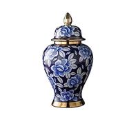 Jar en porcelaine décorative avec couvercle, blanc bleu à fleurs Vase gingembre, pavillon de gingembre à la main oriental Jingdezhen, arrangement de fleurs Table de décoration de maison ( Taille : S )