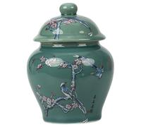 Jar Gingembre Vert, Vase Chinoiserie en céramique Chinois de Style Chinois, bocaux décoratifs avec Couvercle de Fuite, Pots de Gingembre réutilisables pour décoration de décoration de Table de thé