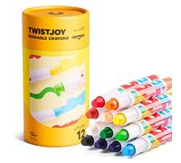 Jar Melo Boîte de 12 crayons géants TwistJoy pour tout-petits, 12 couleurs - Crayons non toxiques, lavables et faciles à tenir - Grands crayons, cadeau pour garçons et filles pour la rentrée scolaire