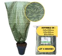 JARDEN© Lot 4 Housses Hivernage 140x200cm Grammage 50g/m², Design Feuillage Vert, Protection Arbres et Arbustes Contre Le Froid et Gel, Voile Polypropylène Non Tissé, Résistant et Facile à Installer