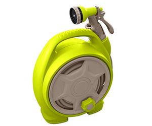 Jardibric - Dévidoir Enrouleur d'Arrosage Portable 10m - Compact et Léger - Choix de Couleurs (Vert Anis ou Taupe Turquoise) - Idéal pour Jardin, Terrasse, Balcon - Prêt à l’Emploi