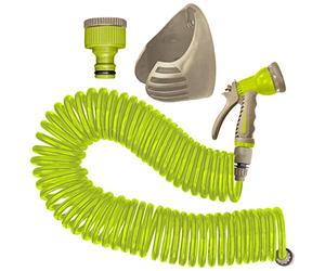 Jardibric - Tuyau Arrosage Serpentin 15 m - Kit Complet avec Pistolet, Support et Raccord Rapide