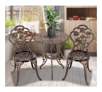 Jardin 3 Pièces Ensemble De Taverne Extérieure, Terrasse Bistro Finitions Antiques Patio Résistant Aux Intempéries Table Et Chaises Dessus De Table en Fonte D'aluminium De 23,6 Pouces(Bronze-A)