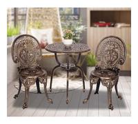 Jardin 3 Pièces Ensemble De Taverne Extérieure, Terrasse Bistro Finitions Antiques Patio Résistant Aux Intempéries Table Et Chaises Dessus De Table en Fonte D'aluminium De 23,6 Pouces(Bronze-C)