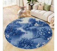 Jardin Anglais Tapis Rond 60 Cm Flanelle Douce Tapis Circulaire Convient pour Le Salon, La Chambre, Cuisine, Bureau, Couloir Maison Forestière Antidérapant Lavable (Bleu Marine)
