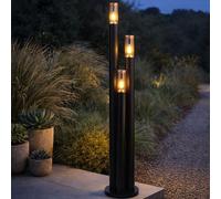 Jardin Außenstehlampe Éclairage Allée Chemin 3 à Feux Inox Noir LED H 170 CM