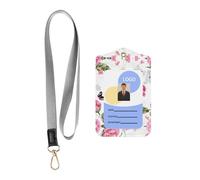 Jardin avec oiseau et fleur - Porte-carte d'identité professionnel en cuir synthétique avec cordon - Fenêtre transparente imperméable pour le personnel de bureau, hôpital.