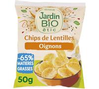 JARDIN BIO ETIC - Chips lentilles aux oignons sans gluten Bio - 65% de Matières Grasses · Source de Fibres · Sans Gluten · Sans Huile de Palme · Sans Arômes Ajoutés - le sachet de 50g - Le Lot De 4