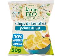JARDIN BIO ETIC Chips Lentilles Pointe de Sel Bio - Sans Gluten - 70% de Matières Grasses en Moins - Format 50g - Sachet Individuel - Lot de 6