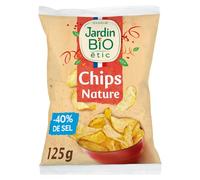 JARDIN BIO ETIC - Chips pomme de terre nature Bio - 40% de Sel · Source de Fibres · Sans Arômes Ajoutés · Sans Huile de Palme · Extra Croustillantes - le sachet de 125g - Le Lot De 4