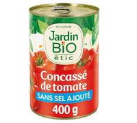 JARDIN BIO ETIC - Concassé de Tomates Pelées sans Sel Ajouté Bio - Tomates de Plein Champ · Sélectionnées pour Leurs Qualités Gustatives · Récoltées à Juste Maturité - Le Pot de 400g - Le Lot De 4