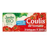 JARDIN BIO ETIC - Coulis de Tomate sans Sel Ajouté Bio - Tomates de Plein Champ · Idéale pour les Plats Cuisinés Méridionaux Pâtes Riz et Pizza - Les 3 Briques de 200g - 600g - Le Lot De 4