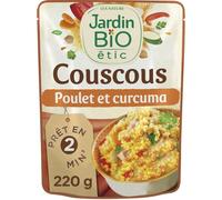 JARDIN BIO ÉTIC - Couscous Poulet Curcuma Bio - Plat Cuisiné Bio Prêt à Déguster - Recette aux Épices Parfumées - Prêt en 2 min au Micro-Ondes - le sachet de 220g - Le Lot De 4