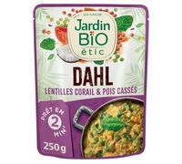 JARDIN BIO ETIC - Plat Cuisiné Dhal De Lentille Corail Et Pois Cassés Bio, Paquet 250g - Lot De 4
