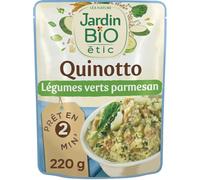 JARDIN BIO ETIC - Plat Cuisiné - Quinotto légumes verts parmesan Bio - Sans Arômes Ajoutés · Prêt en 2 min au Micro-Ondes - le sachet de 220g - Le Lot De 4
