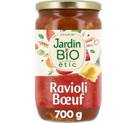 JARDIN BIO ETIC Raviolis au bœuf Bio en bocal verre 700 g - Recette à la tomate et petits légumes, origine France, sans arômes ajoutés - Lot de 3