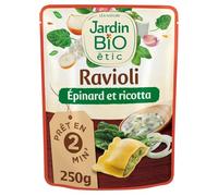 JARDIN BIO ETIC - Raviolis Bio aux Épinards et Ricotta, Saveur Authentique et Gourmande (250g) - Le Lot De 3