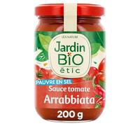 JARDIN BIO ETIC - Sauce Tomate Arrabiata Bio Épicée et Savoureuse, Texture Authentique (Bocal 200g) - lot de 4 - Vendu par Lot
