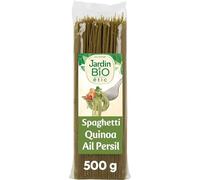 JARDIN BIO ETIC Spaghetti Colorés Quinoa Persil Ail Bio - Pâtes Longues Semi-Complètes - Format 500 g - Emballage Pratique en Wrap - Lot de 4